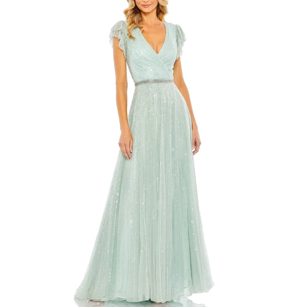 MacDuggal $698 Mint Green Full Length Hand Beaded Gown, size 10, NWT!